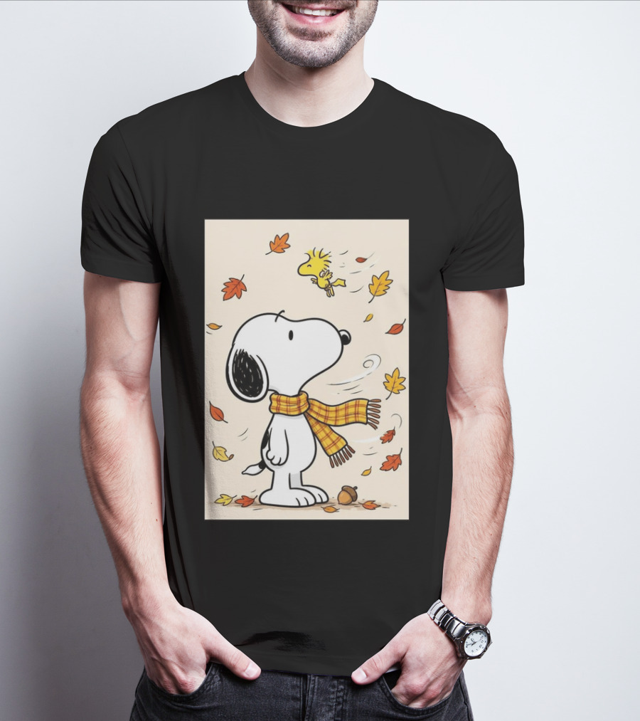 It's Officially Fall With Snoopy And Woodstock Celebrating Autumn Leaves T-Shirt