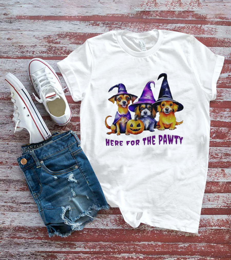 Halloween Witch Dogs Here For The Pawty T-Shirt