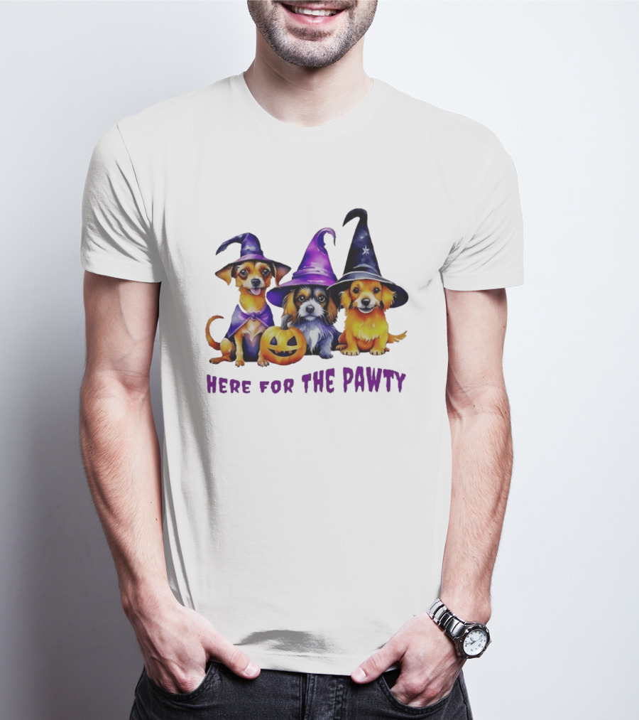 Halloween Witch Dogs Here For The Pawty T-Shirt