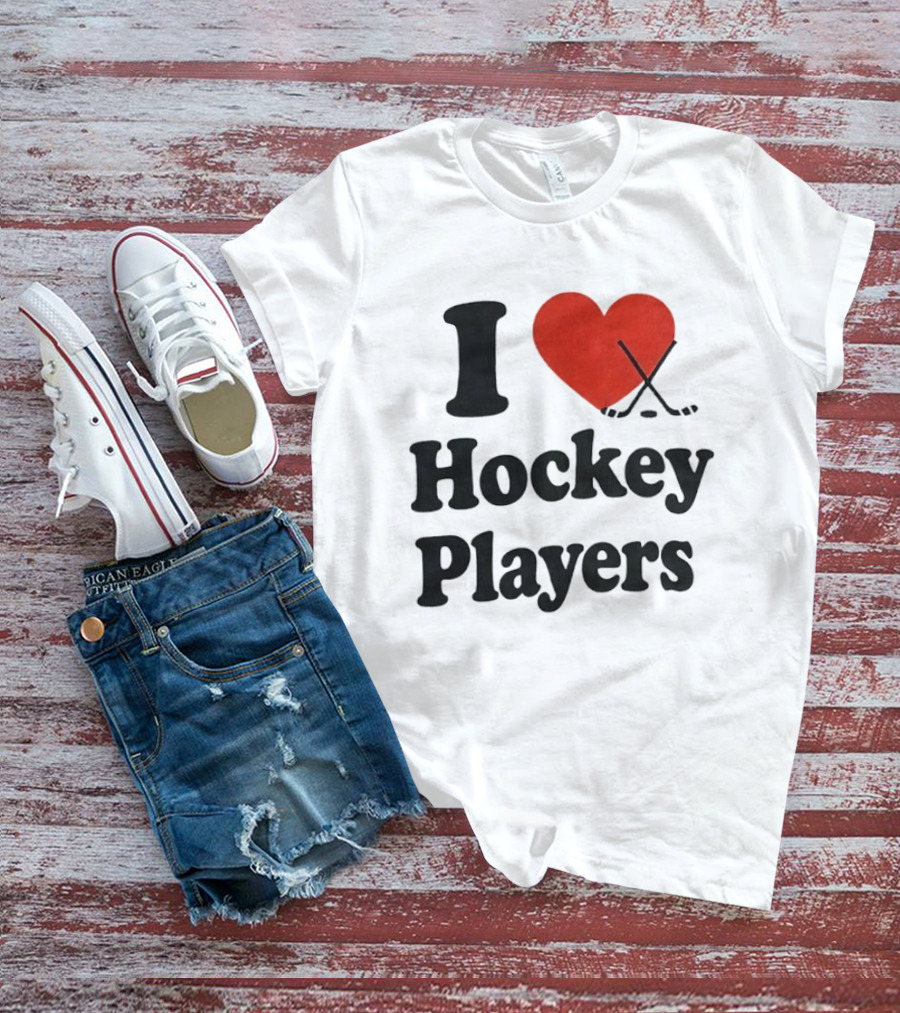 I Love Hockey Players Heart With Crossed Sticks T-Shirt