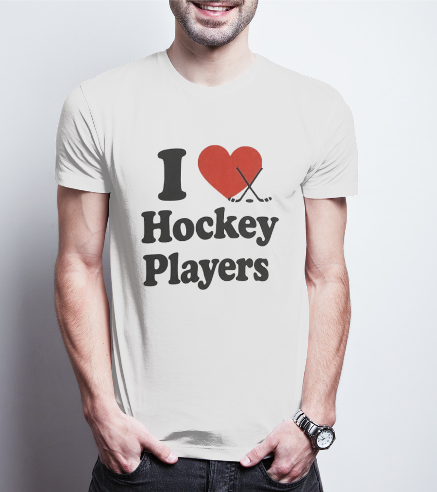 I Love Hockey Players Heart With Crossed Sticks T-Shirt