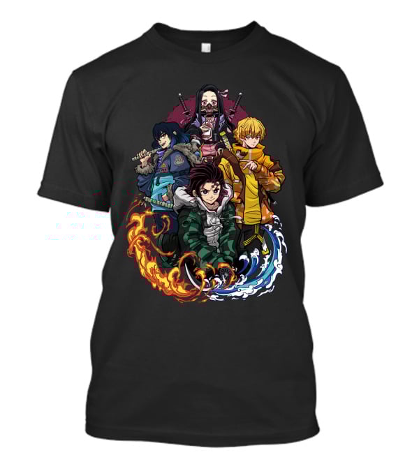 Kimetsu No Yaiba Demon Slayer Tanjiro Nezuko Zenitsu Inosuke Elemental Power Poses T-Shirt