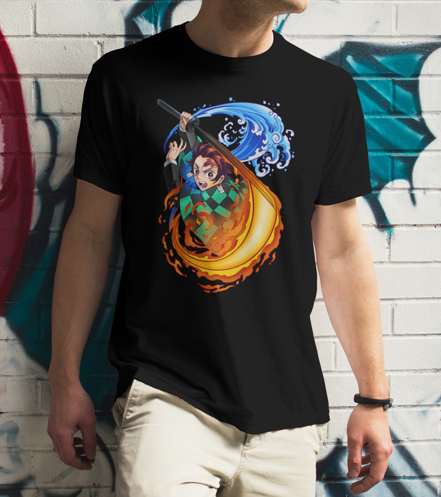 Demon Slayer Kimetsu No Yaiba Tanjiro Kamado Water And Fire Attack T-Shirt