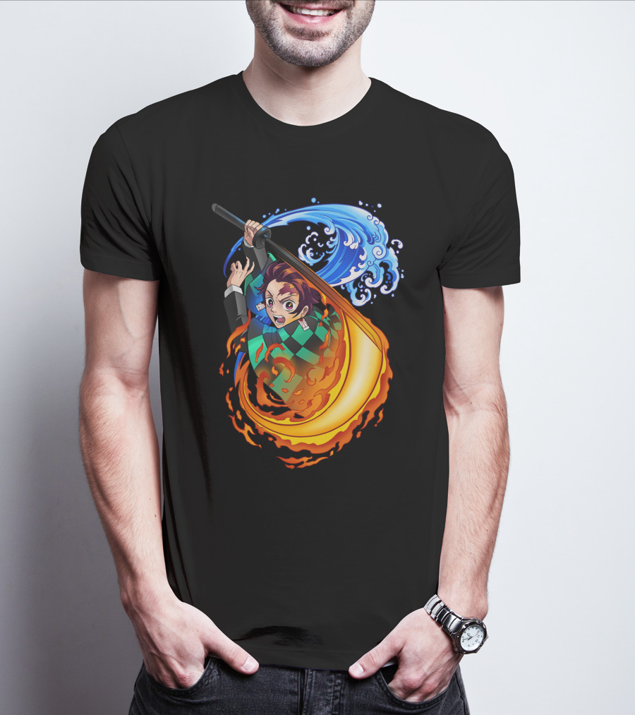 Demon Slayer Kimetsu No Yaiba Tanjiro Kamado Water And Fire Attack T-Shirt