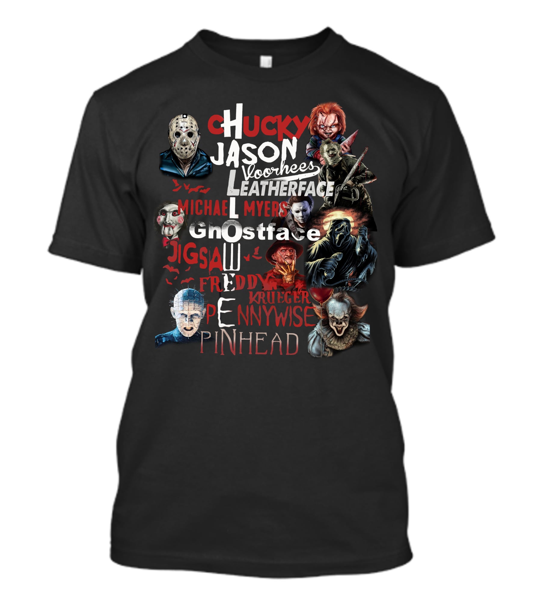 Chucky Jason Voorhees Leatherface Michael Myers Ghostface Jigsaw Freddy Krueger Pennywise Pinhead T-Shirt
