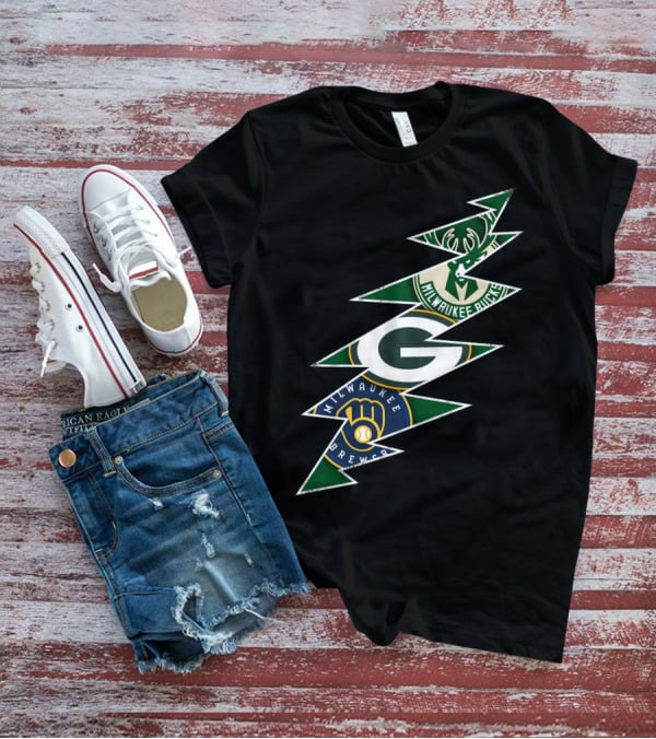 Green Bay Packers Milwaukee Brewers Milwaukee Bucks Grateful Dead Lightning Bolt T-Shirt