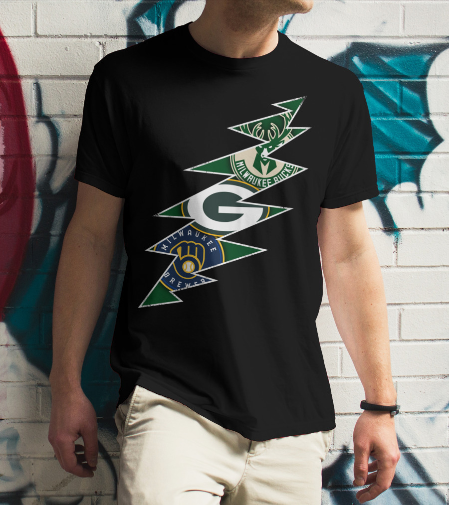 Green Bay Packers Milwaukee Brewers Milwaukee Bucks Grateful Dead Lightning Bolt T-Shirt