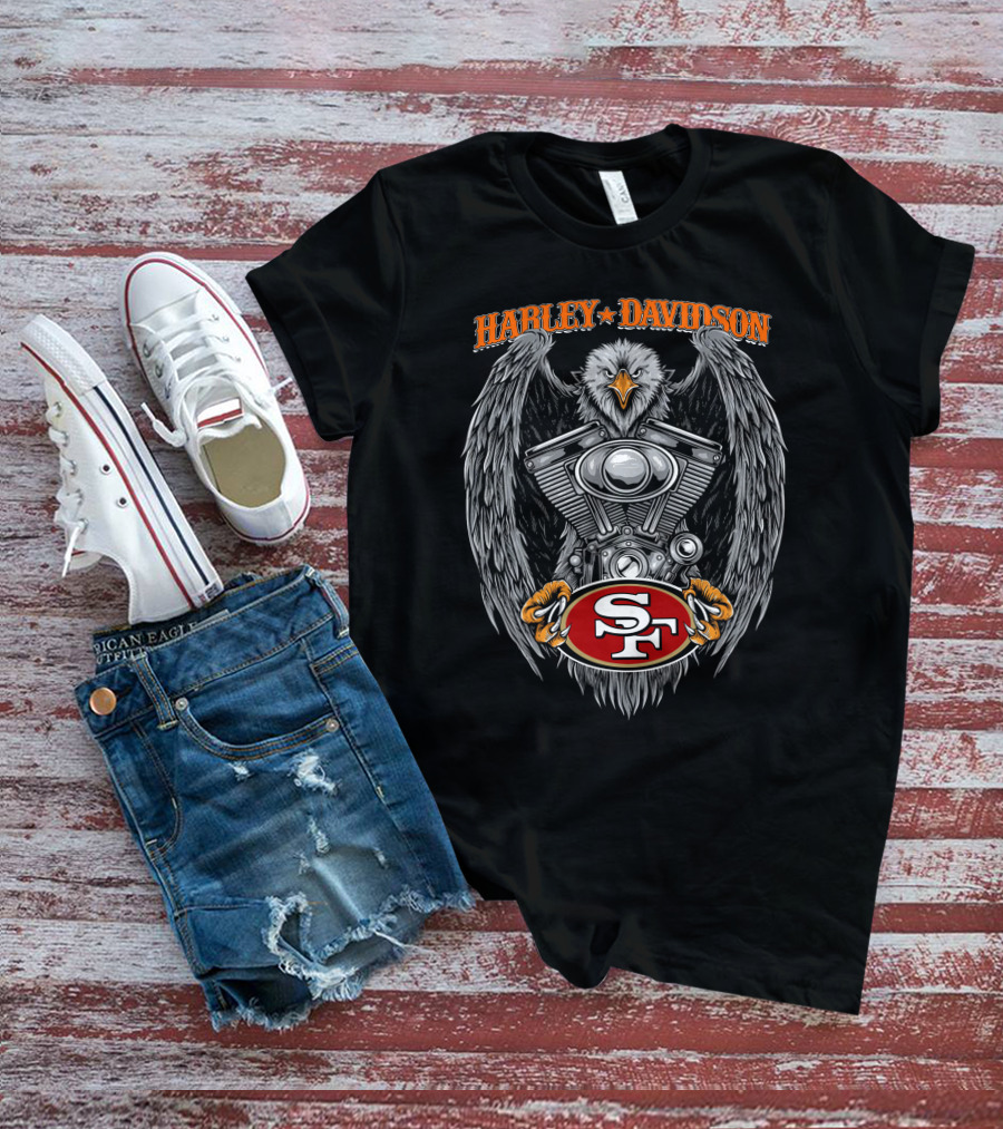 Harley Davidson Eagle San Francisco 49ers Motorcycle Engine T-Shirt