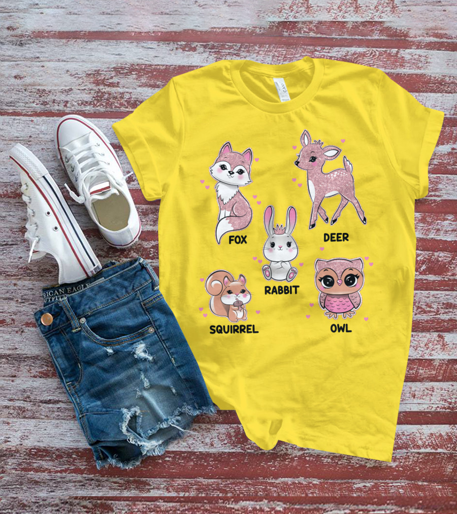 Fox Deer Rabbit Squirrel Owl Cute Animals T-Shirt