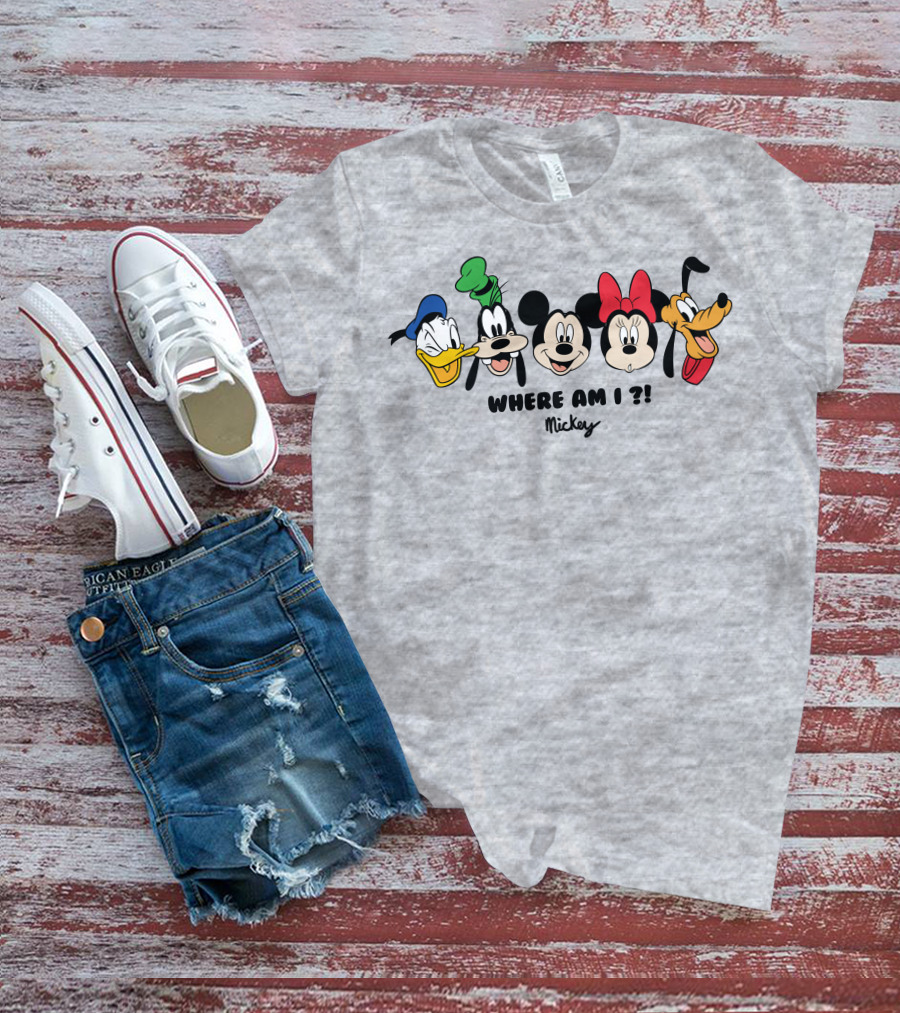 Mickey Donald Goofy Minnie Pluto Where Am I ? T-Shirt