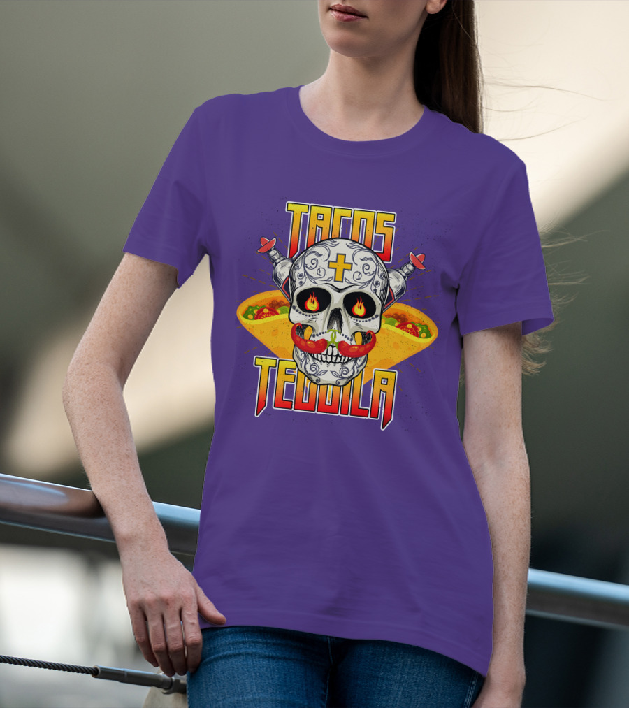 Tacos Tequila Skull Mexican Cuisine Party T-Shirt