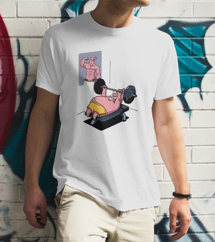 Majin Buu Patrick Lifting Weights With Motivational T-Shirt