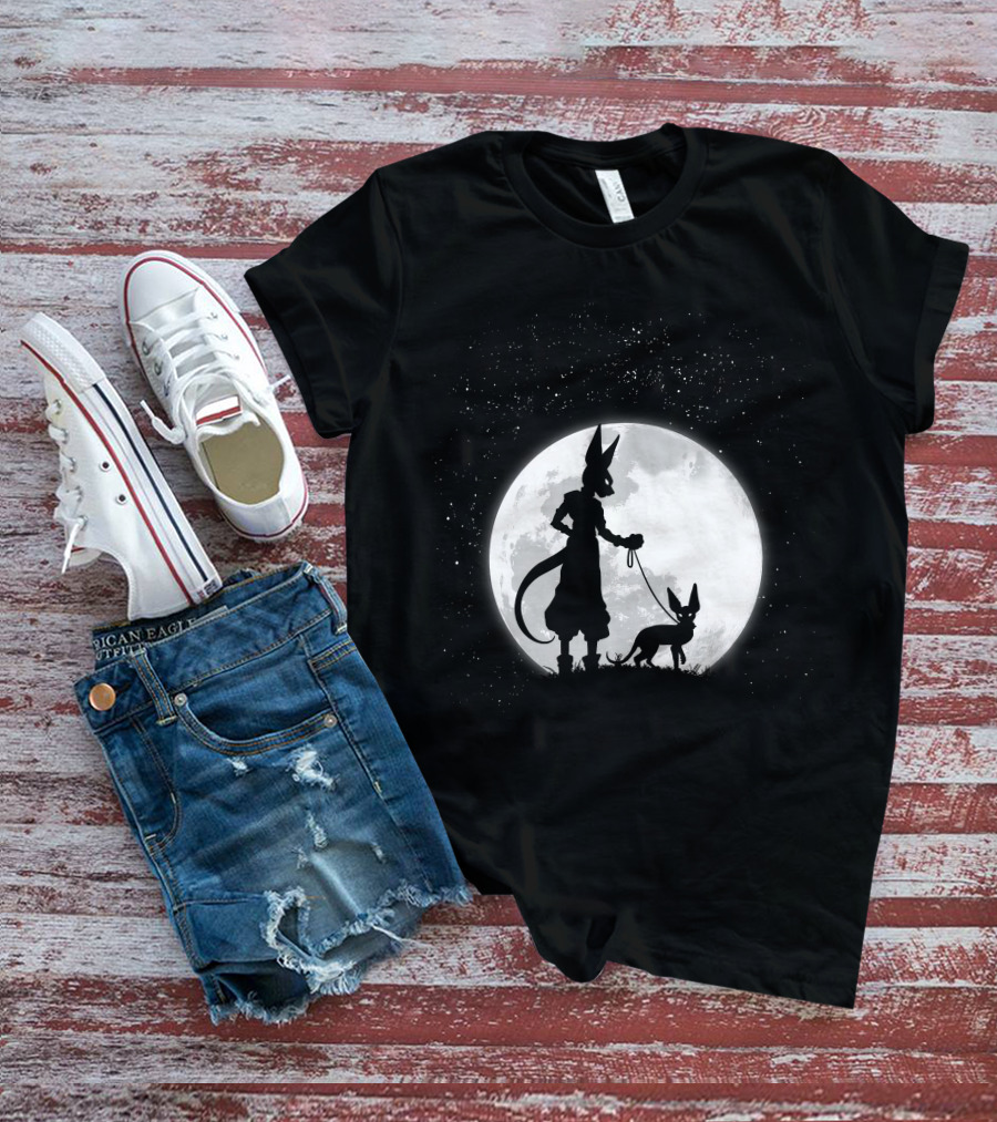 Beerus Walking Under Full Moon With Cat T-Shirt