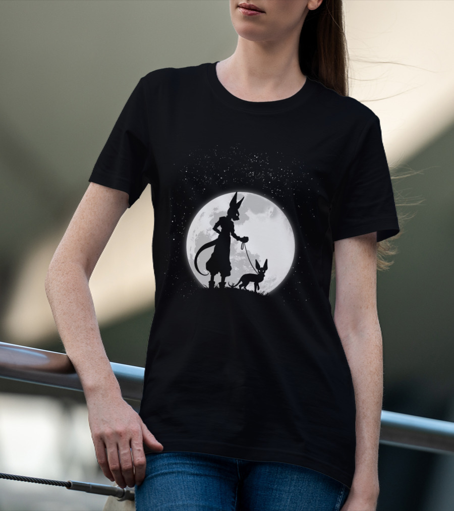 Beerus Walking Under Full Moon With Cat T-Shirt