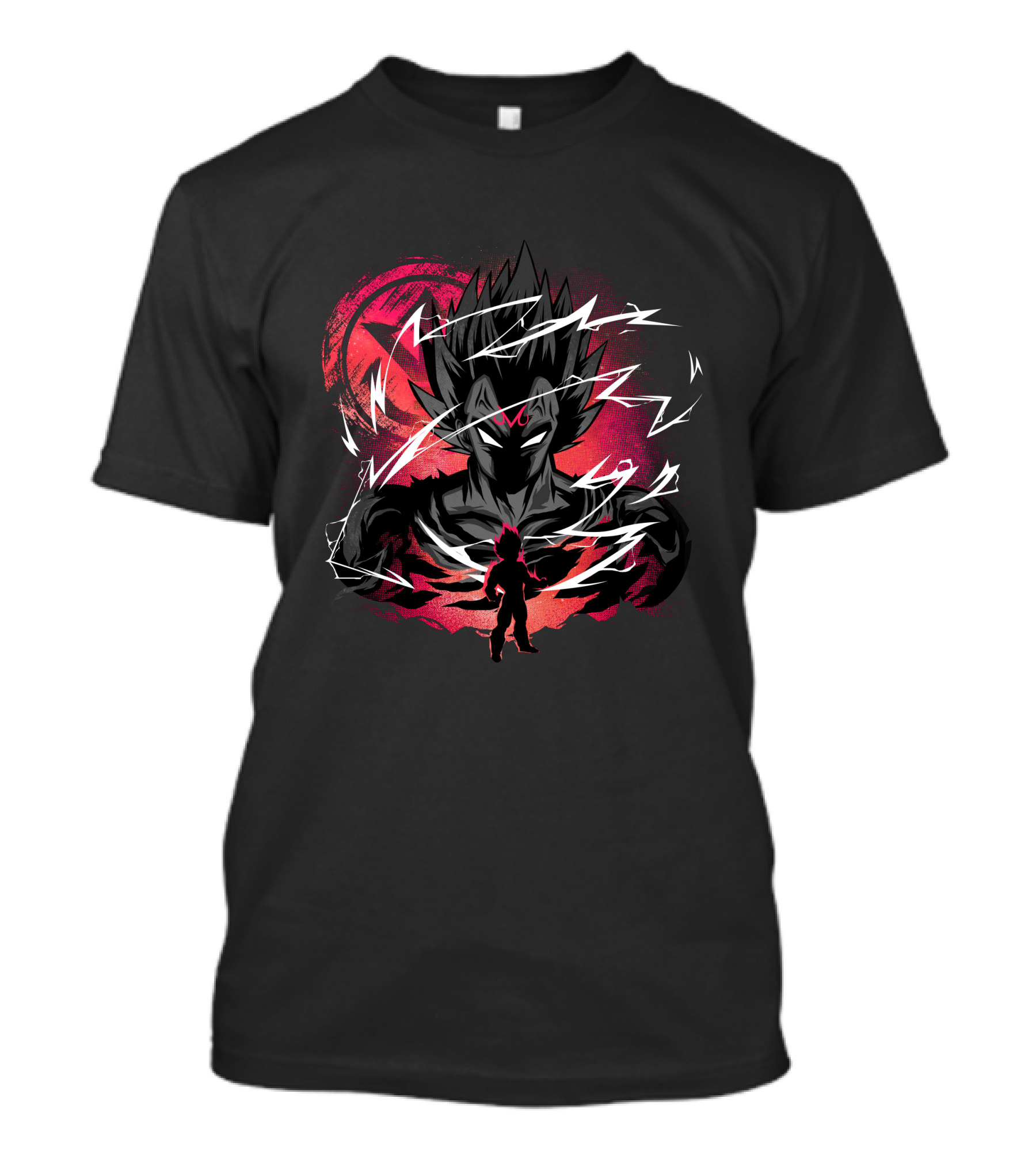 Vegeta Lightning Aura And Shadowed Silhouette On Red Planet Background T-Shirt