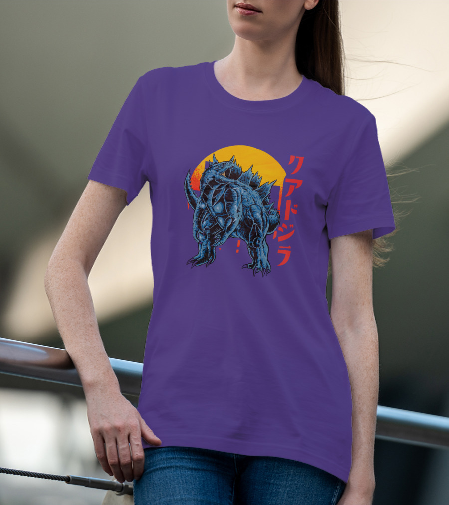 Raging Tobey Raskolapparel Quadzilla Kaiju Monster Retro Sunset Kanji T-Shirt