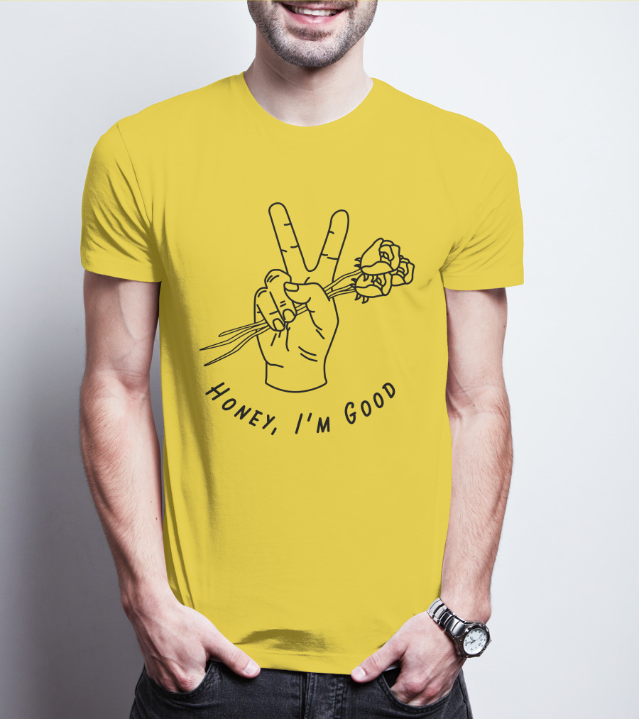 Andy Grammer Honey I'm Good Yellow Hand Peace Sign Roses T-Shirt