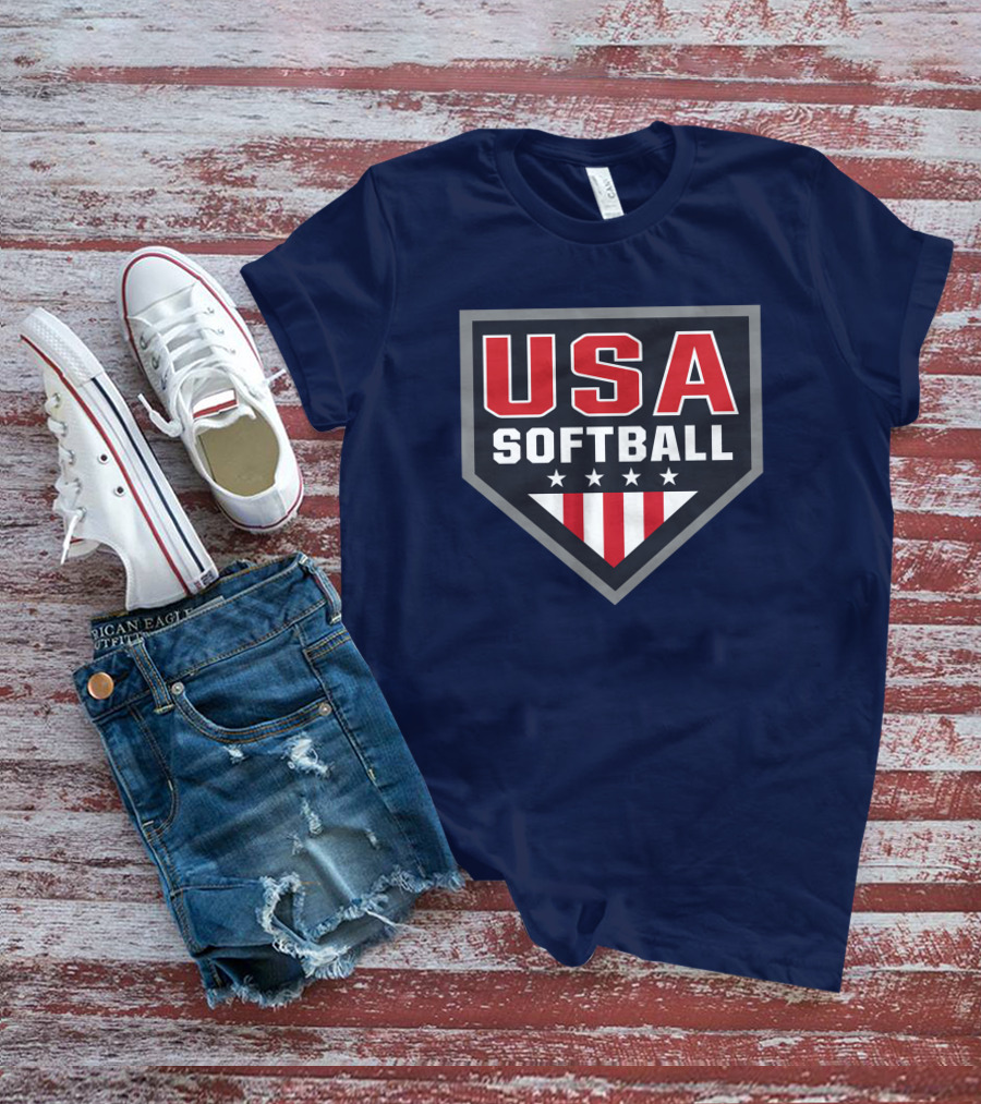 USA Softball Store Logo With Stars And Stripes Home Plate T-Shirt