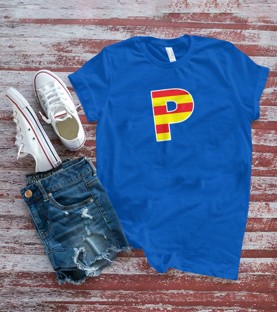 Pghlfilms P Yellow And Red Stripes Blue Background T-Shirt