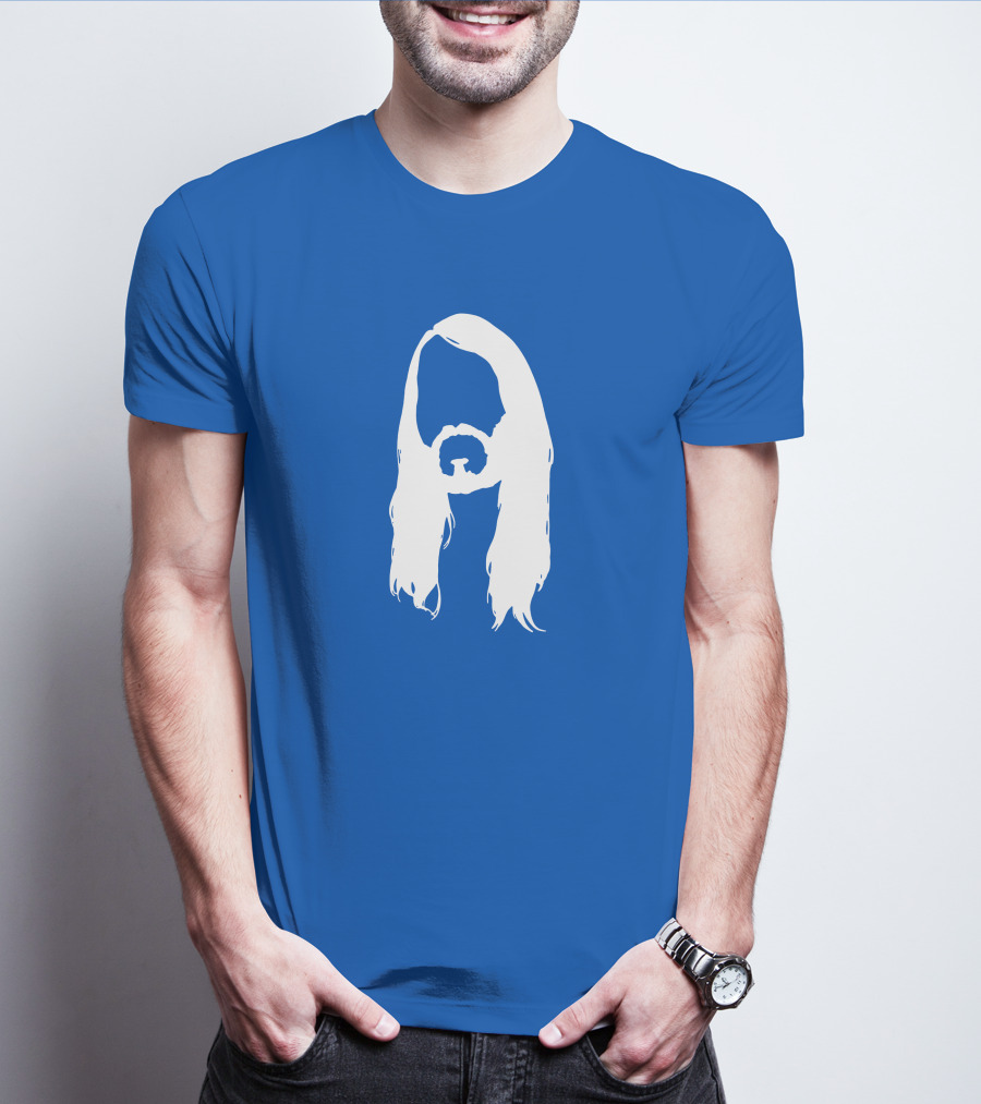 Moist Merch Charlie Head Silhouette Long Hair Blue T-Shirt
