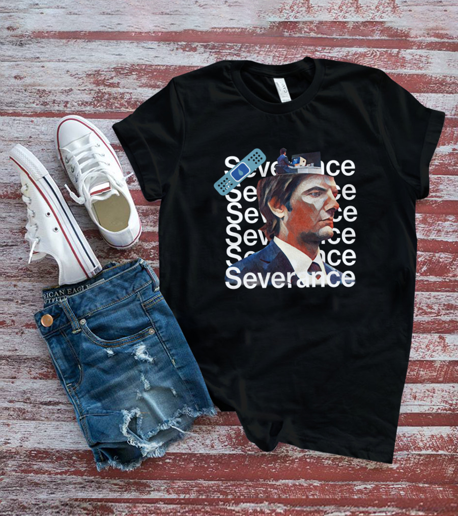 Severance Portrait And Remote Control Icon With Repeated Text T-Shirt