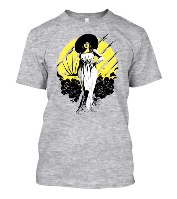 Fangamer Shop Resident Evil Lady Dimitrescu Iconic Yellow Backdrop Roses Claws T-Shirt
