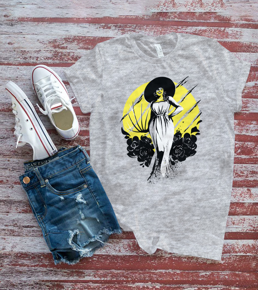 Fangamer Shop Resident Evil Lady Dimitrescu Iconic Yellow Backdrop Roses Claws T-Shirt