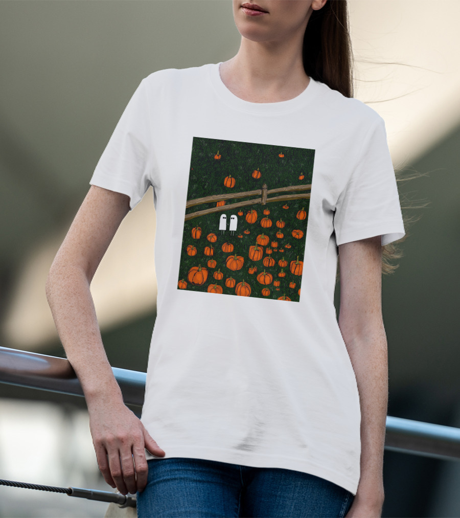 Nadiatheartist Shop Date Night Ghosts In Pumpkin Patch T-Shirt
