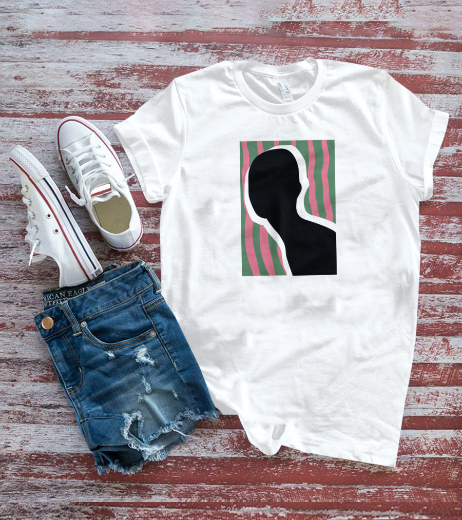 Everpress Shop Inner Talk Silhouette With Pink And Green Wavy Background T-Shirt