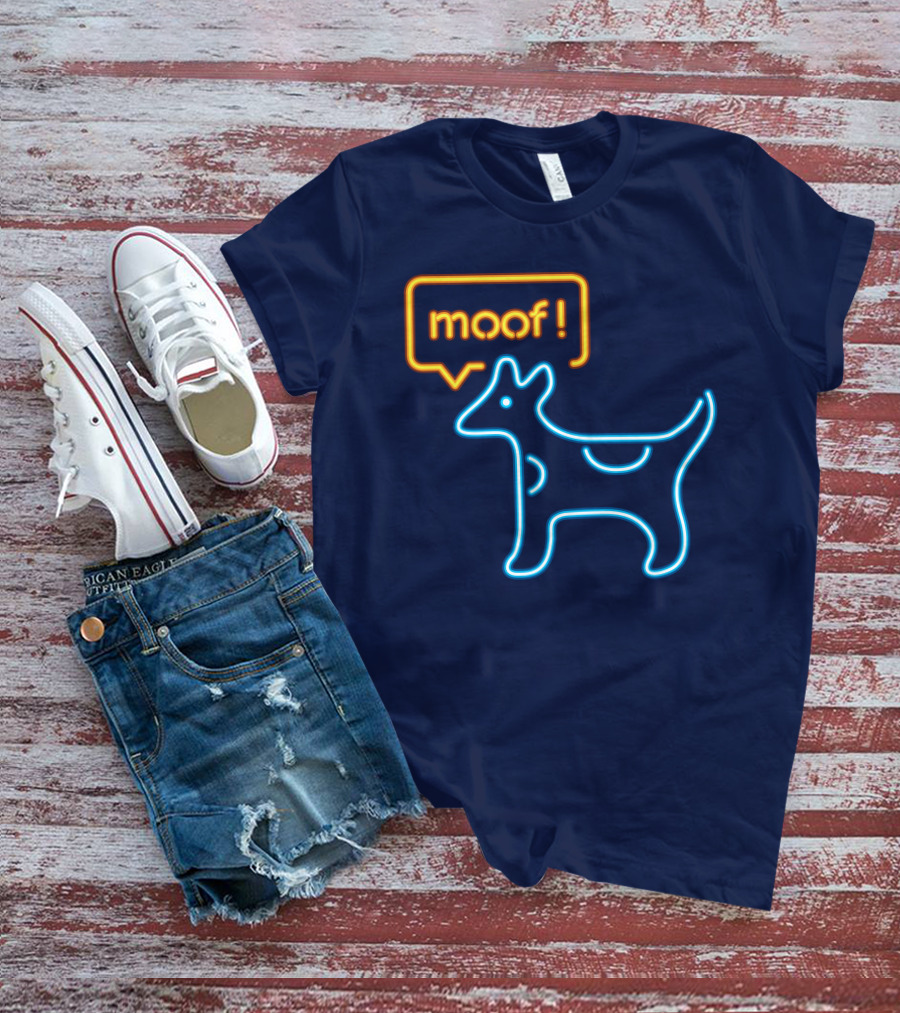 Bureau W W Dog Moof Ged Maheux Cow Neon Outline T-Shirt