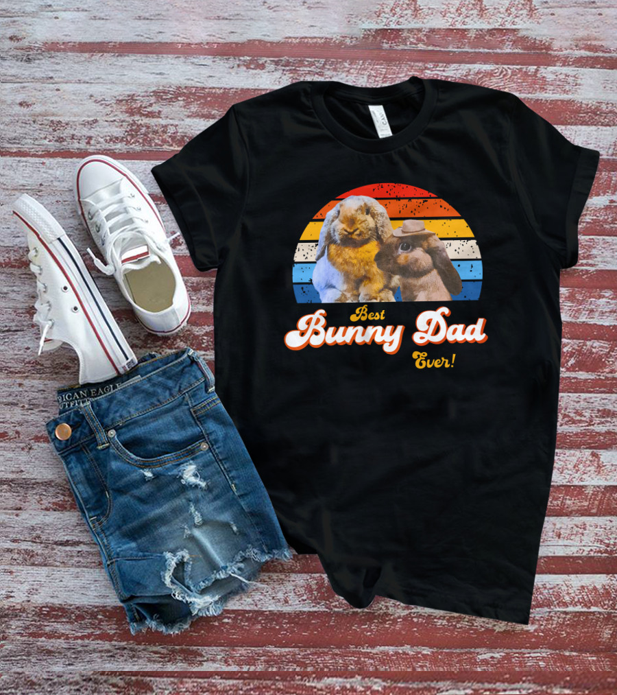 Best Bunny Dad Ever Vintage Sunset Style With Cute Rabbits T-Shirt