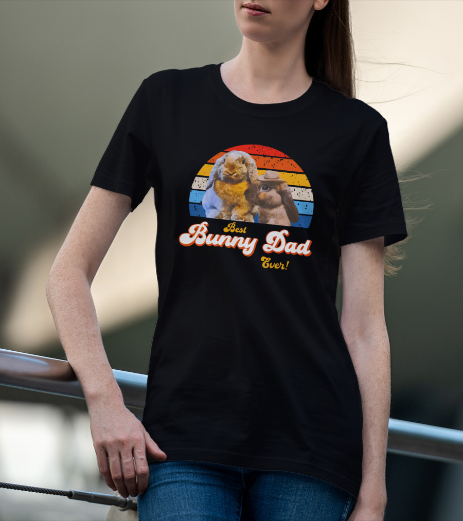 Best Bunny Dad Ever Vintage Sunset Style With Cute Rabbits T-Shirt