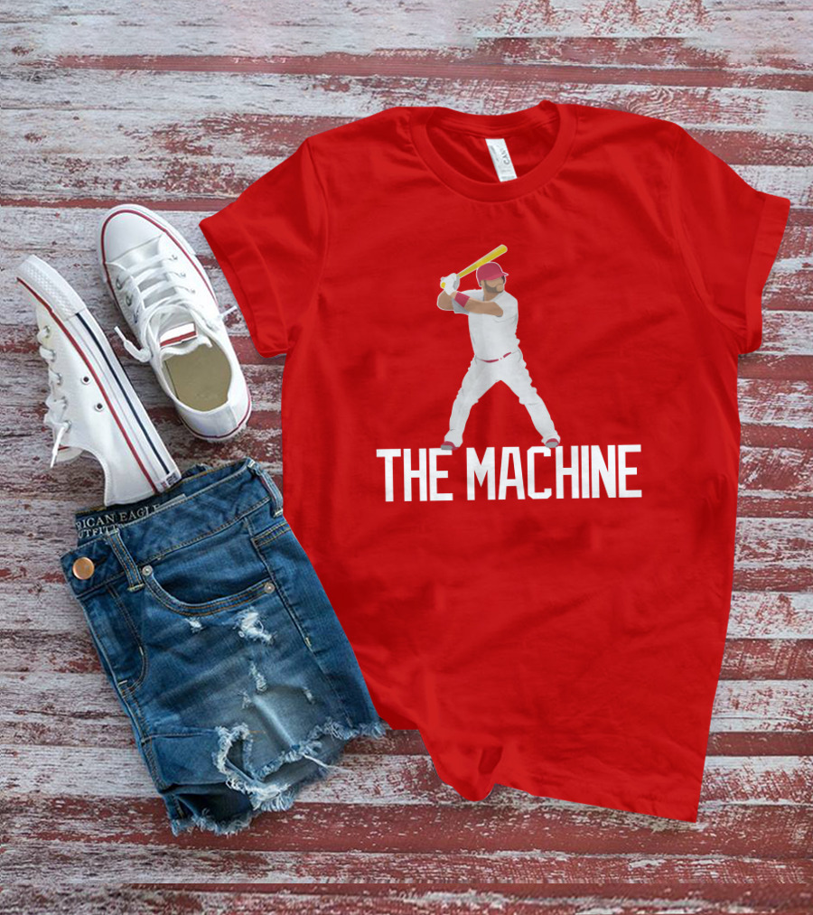 The Machine Baseball Player In White Uniform With Yellow Bat And Red Cap T-Shirt