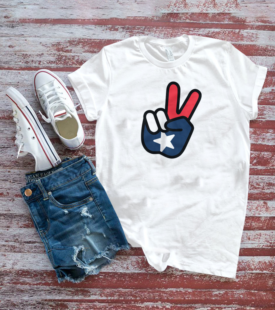 Peace Sign American Flag Star Gesture T-Shirt