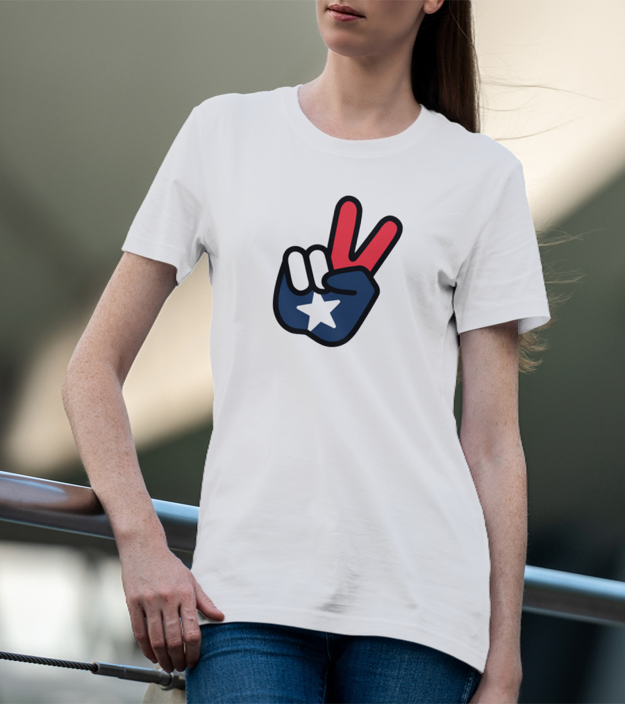 Peace Sign American Flag Star Gesture T-Shirt
