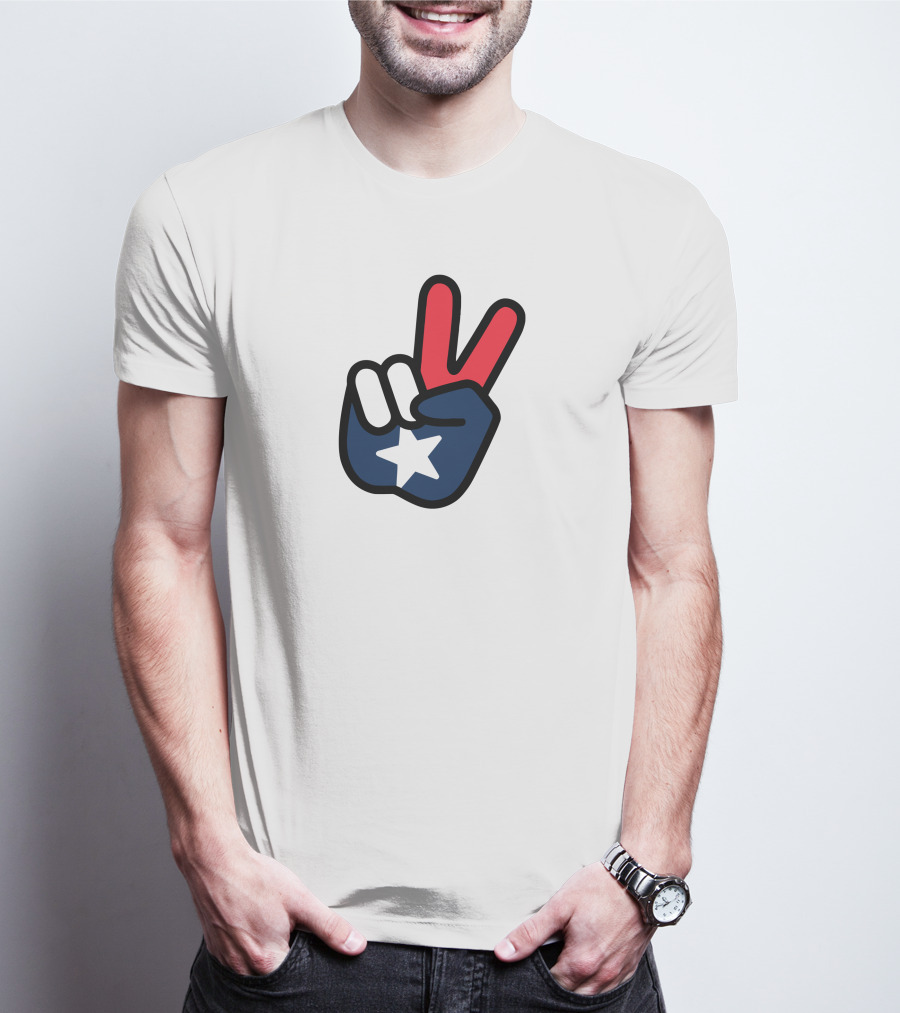 Peace Sign American Flag Star Gesture T-Shirt