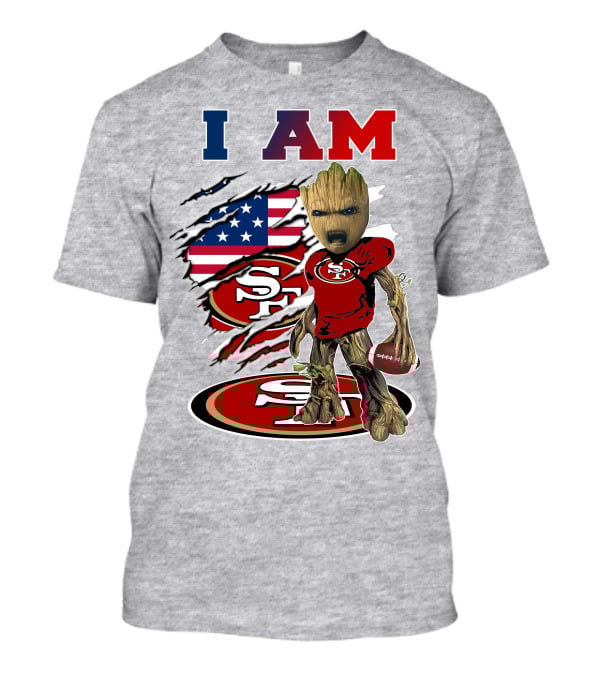 I Am 49ers Baby Groot Football Usa Flag Swoosh T-Shirt