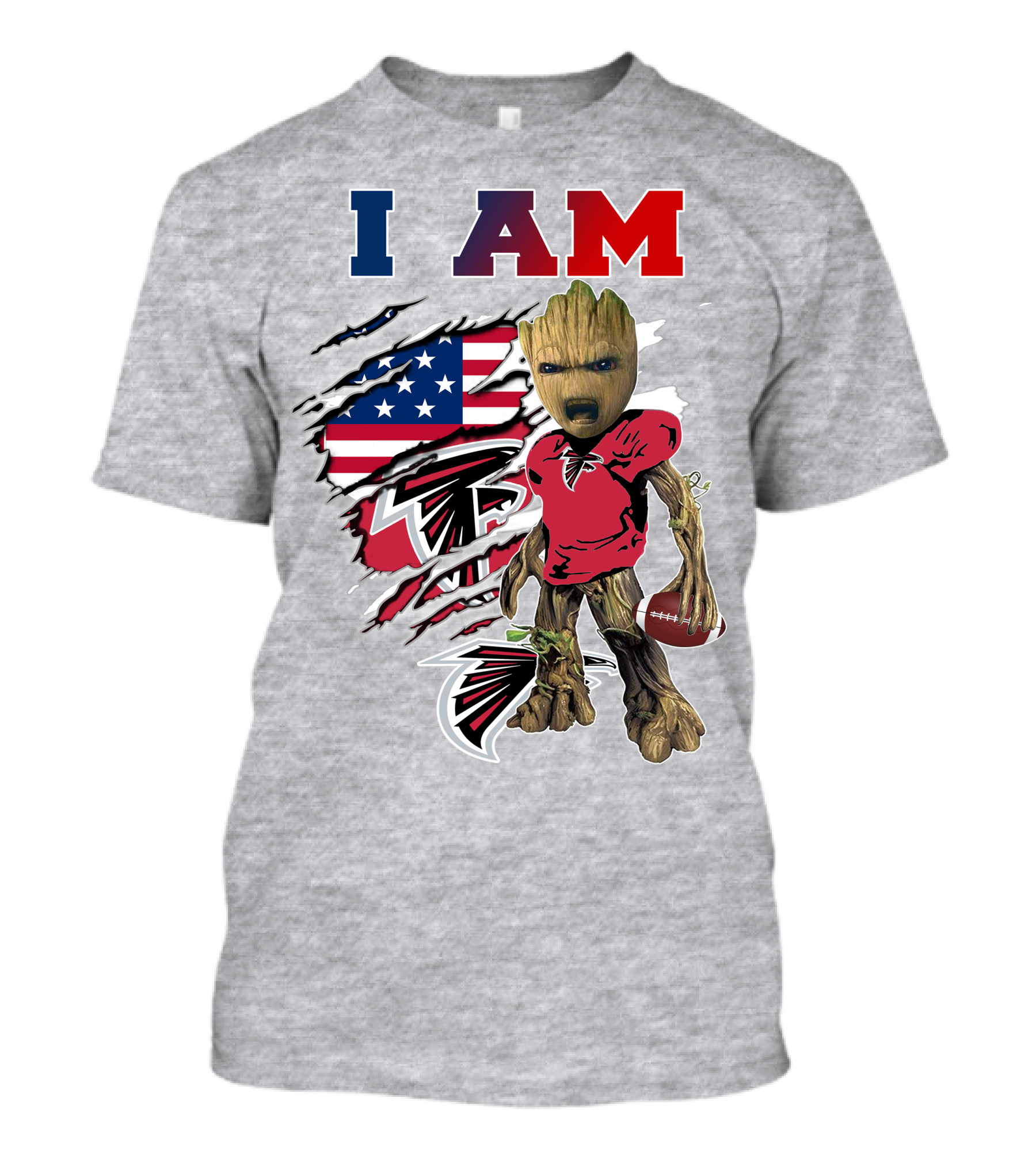 I Am Falcons Baby Groot Football Usa Flag T-Shirt