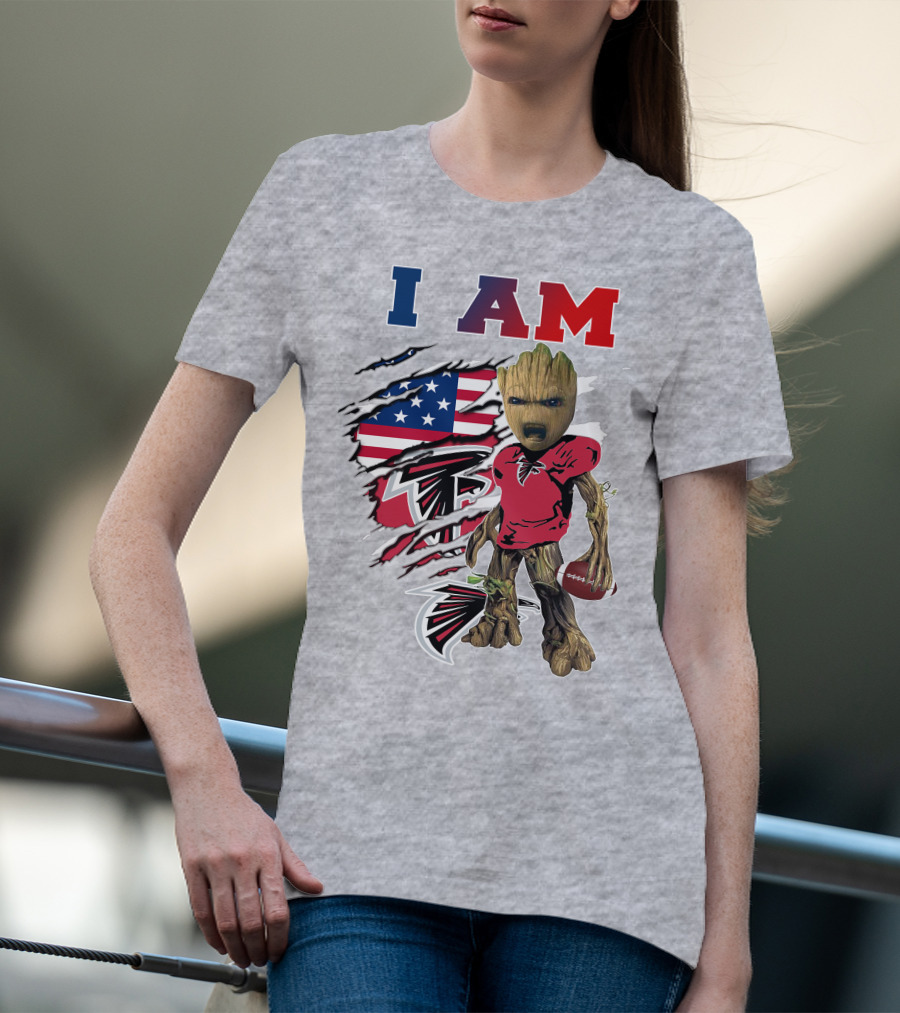 I Am Falcons Baby Groot Football Usa Flag T-Shirt