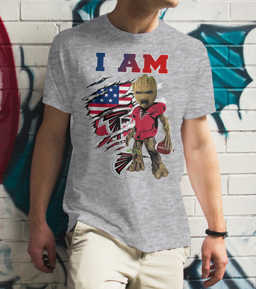 I Am Falcons Baby Groot Football Usa Flag T-Shirt