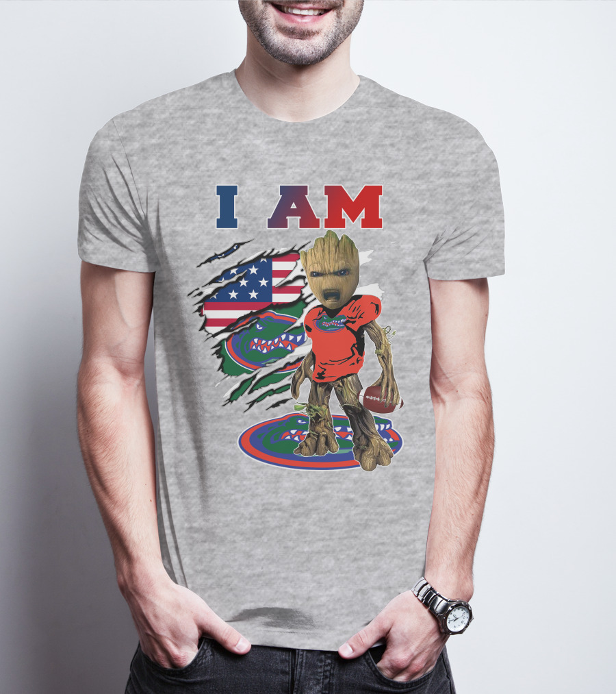I Am Gators Baby Groot Football American Flag T-Shirt