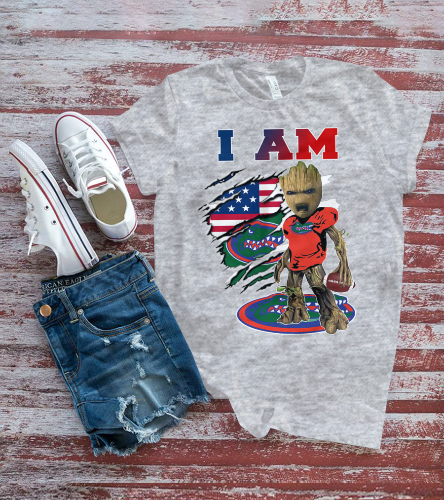 I AM Baby Groot Gators Football American Flag T-Shirt