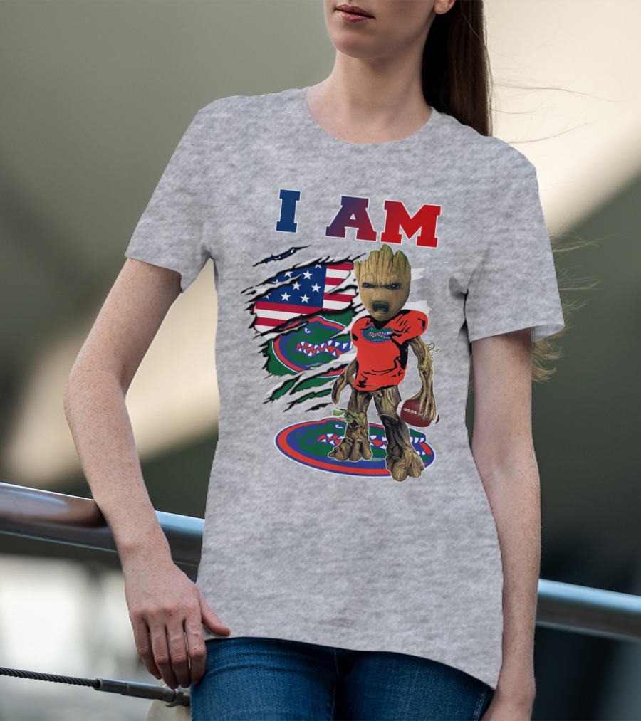 I AM Baby Groot Gators Football American Flag T-Shirt