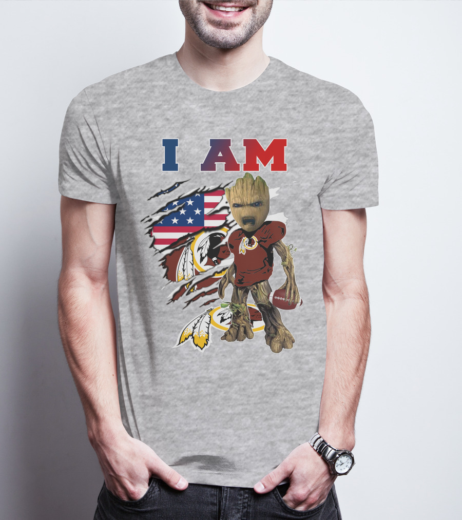 I AM Redskin Baby Groot Football USA Flag T-Shirt