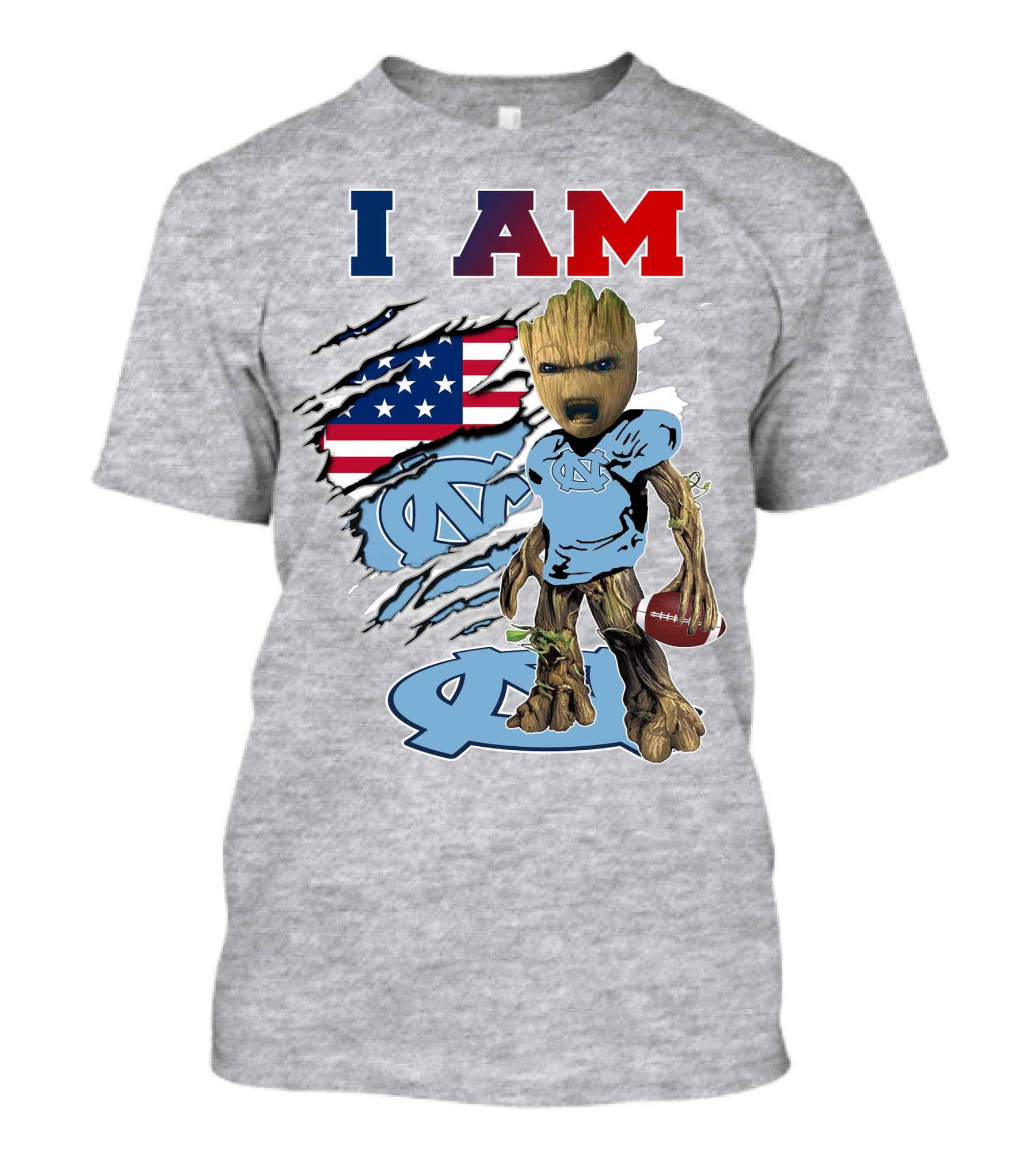 I Am Tarheels Baby Groot Unc Football American Flag T-Shirt