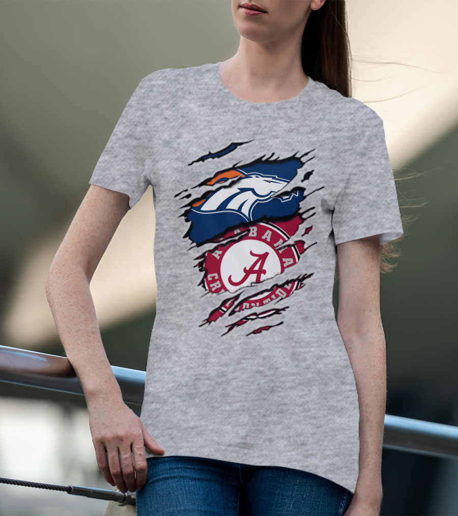 Alabama Crimson Tide Denver Broncos Logo Mashup T-Shirt