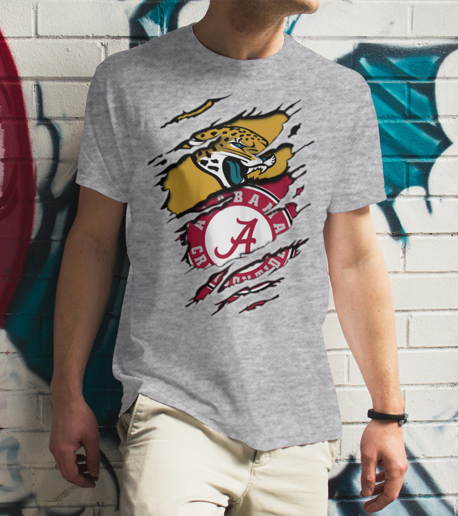 Alabama Crimson Tide And Jaguars Claw Logo Fusion T-Shirt