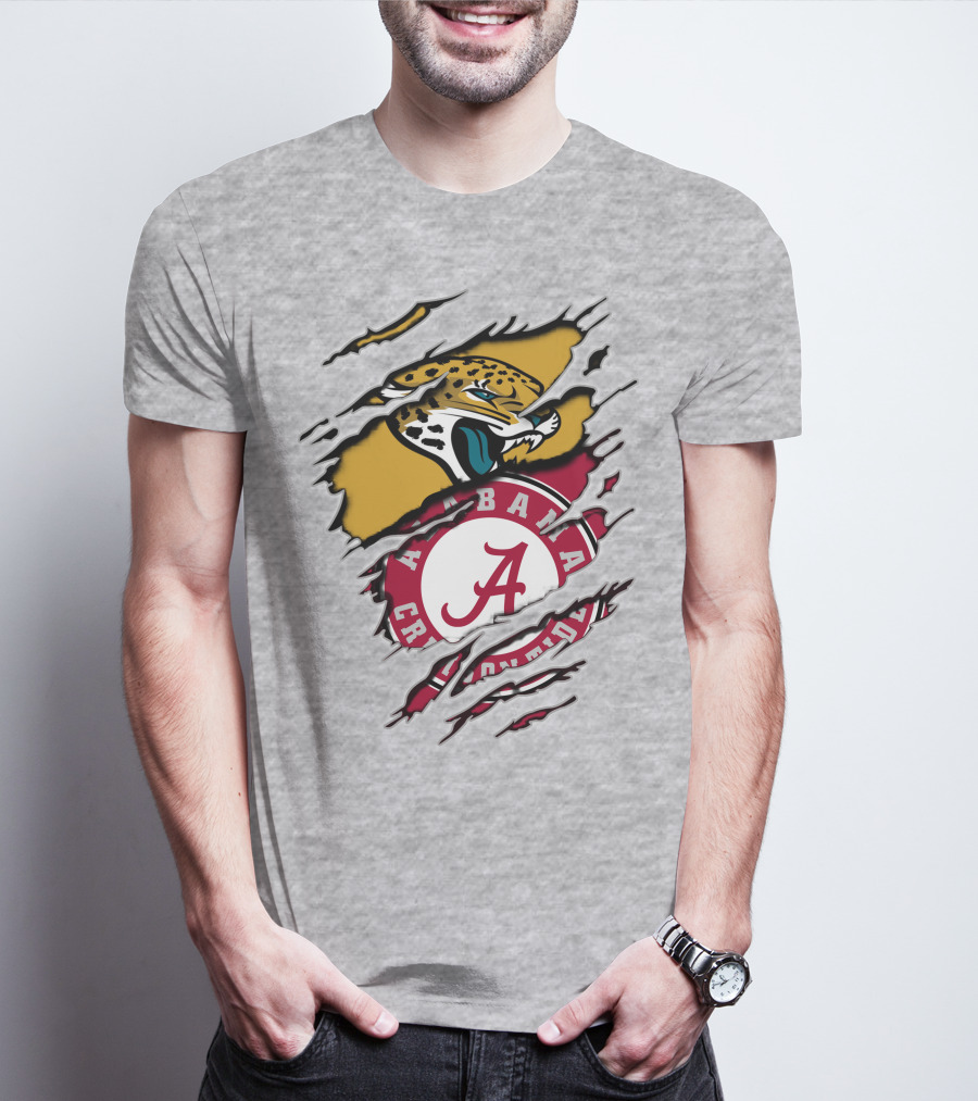 Alabama Crimson Tide And Jaguars Claw Logo Fusion T-Shirt