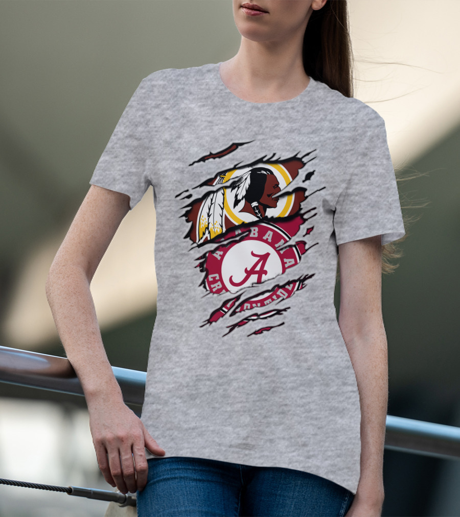 Alabama Crimson Tide Washington Redskins Logos Torn Effect T-Shirt