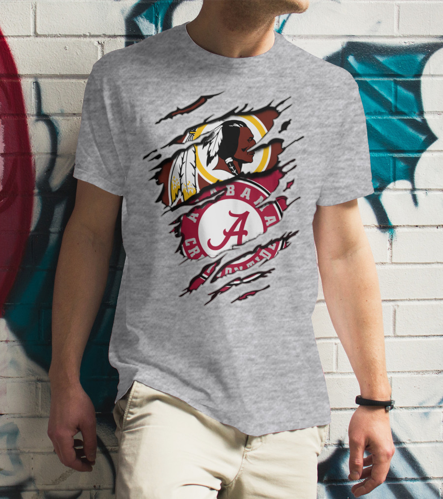 Alabama Crimson Tide Washington Redskins Logos Torn Effect T-Shirt